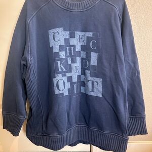 Aerie Blue ‘Checked Out’ Crewneck Sweater Size Small